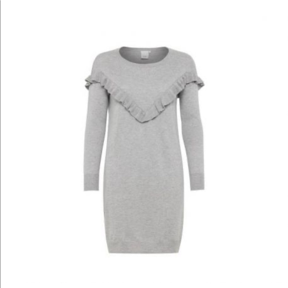 ICHI Sissa Sweater Dress with Ruffle Gray